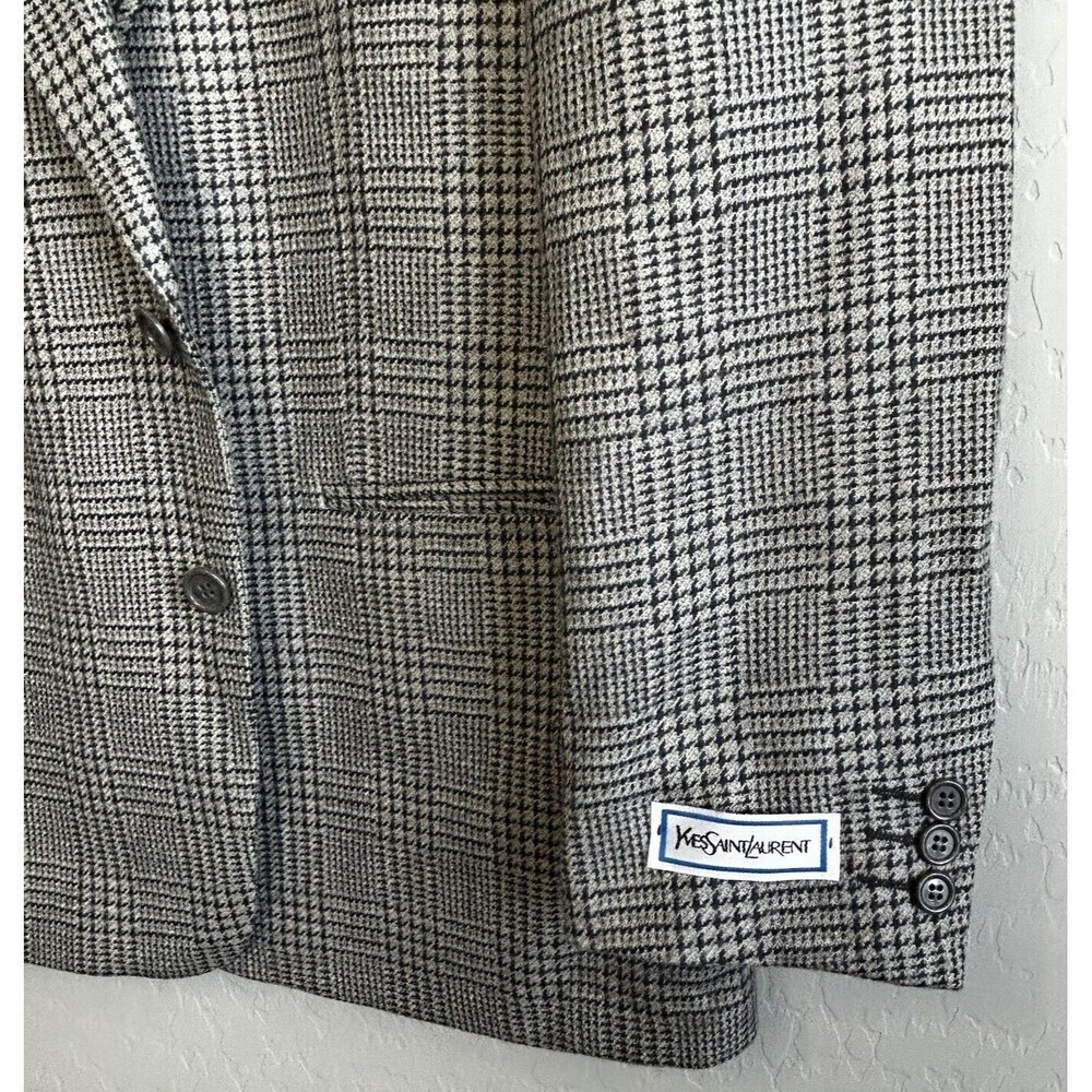 Vintage Yves Saint Laurent YSL Mens 40R Blazer Black Gray Sport Coat 2 Button - Picture 8 of 11